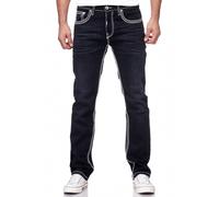 Rusty Neal Jeans mit dezenter Waschung 30, Länge: 34 Inch schwarz Herren Straight Fit 30, Länge: 34 Inch schwarz mit weißer naht