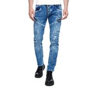 Straight-Jeans RUSTY NEAL "MORI", Herren, Gr. 30, Länge 32, blau (blau, denim), 98% Baumwolle, 2% Elasthan, unifarben, lang, Jeans Straight-Jeans, mit trendigen Zierelementen (77968322-30) blau, denim