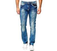 Rusty Neal Jeanshose im angesagten Used-Look 40, Länge: 34 Inch blau Herren Straight Fit Jeans 40, Länge: 34 Inch blau