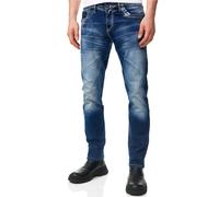 Straight-Jeans RUSTY NEAL "YAMATO", Herren, Gr. 29, US-Größen, blau (dunkelblau), 98% Baumwolle, 2% Elasthan, mehrfarbig, lang, Jeans Straight-Jeans, mit farblich abgesetzten Nähten (20046528-29) dunk