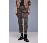 Straight-Jeans STREET ONE "Style Amalia", Damen, Gr. 31, Länge 28, leo print washed, Denim/Jeans, Obermaterial: 81% Baumwolle, 17% Polyester, 2% Elasthan, straight fit lang, Jeans Straight-Jeans, im L