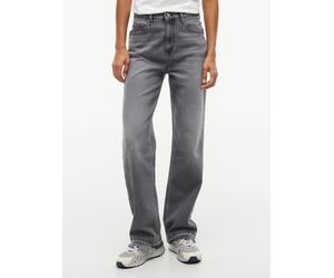 Straight-Jeans TOMMY JEANS "LAYLA HIGH RISE STRAIGHT DJ0177", Damen, Gr. 28, Länge 32, denim grau 01, Denim/Jeans, Obermaterial: 99% Baumwolle, 1% Elasthan, Abriebeffekte, straight fit lang, Jeans Str