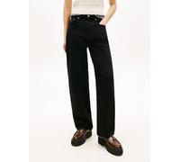 Straight-Jeans TOMMY JEANS "LAYLA HR SLIM STR", Damen, Gr. 25, Länge 28, denim schwarz, Denim/Jeans, Obermaterial: 99% Baumwolle, 1% Elasthan, unifarben, slim fit lang, Jeans Straight-Jeans, slim fit,