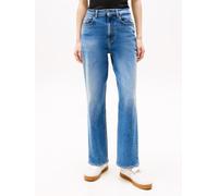 Straight-Jeans TOMMY JEANS "LAYLA HR SLIM STR", Damen, Gr. 25, Länge 32, blau (denim medium), Denim/Jeans, Obermaterial: 99% Baumwolle, 1% Elasthan, unifarben, casual, slim fit knöchellang, Jeans, in