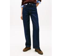 Straight-Jeans TOMMY JEANS "LAYLA HR SLIM STR", Damen, Gr. 29, Länge 30, blau (denim schwarz), Denim/Jeans, Obermaterial: 99% Baumwolle, 1% Elasthan, unifarben, slim fit knöchellang, Jeans Straight-Je
