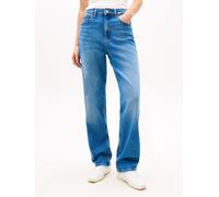 Straight-Jeans TOMMY JEANS "LAYLA HR SLIM STR", Damen, Gr. 32, Länge 32, denim medium, Denim/Jeans, Obermaterial: 99% Baumwolle, 1% Elasthan, unifarben, slim fit lang, Jeans Straight-Jeans, High Waist