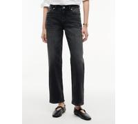 Straight-Jeans TOMMY JEANS "SOPHIE LOW RISE STRAIGHT DJ0187", Damen, Gr. 34, Länge 32, schwarz (denim schwarz), Denim/Jeans, Obermaterial: 99% Baumwolle, 1% Elasthan, Abriebeffekte, straight fit lang,