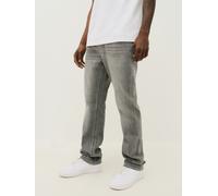 Straight-Jeans TRUE RELIGION "RICKY SN FLAP", Herren, Gr. 34, Länge 34, grau (chalk grau wash), Denim/Jeans, Obermaterial: 63% Baumwolle, 35% Polyester, 2% Elasthan, Abriebeffekte, straight fit lang, 