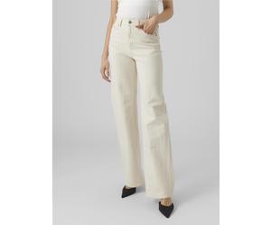 Straight-Jeans VERO MODA "VMTESSA HR WIDE STR JEANS ECRU GA", Damen, Gr. 30, Länge 34, beige (ecru), Denim/Jeans, Obermaterial: 99% Baumwolle, 1% Elasthan, unifarben, straight fit, Jeans Straight-Jean