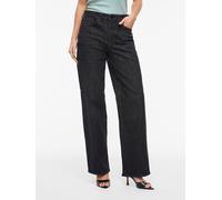 Straight-Jeans VILA "VILISA RW STRAIGHT JEANS ROS - NOOS", Damen, Gr. 36, Länge 32, schwarz (schwarz denim detail:wash 04), Denim/Jeans, Obermaterial: 79% Baumwolle, 20% Polyester, 1% Elasthan, unifar