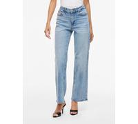 Straight-Jeans VILA "VILISA RW STRAIGHT JEANS ROS - NOOS", Damen, Gr. 40, Länge 32, blau (light blau denim detail:wash 02), Denim/Jeans, Obermaterial: 79% Baumwolle, 20% Polyester, 1% Elasthan, unifar