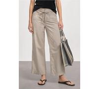 Stoffhose STREET ONE, Damen, Gr. 44, Länge 28, beige (sepia sand), Web, Obermaterial: 100% Baumwolle. Gürtel: 100% Baumwolle, unifarben, comfort fit knöchelfrei, Hosen Stoffhose, High Waist (15153933-