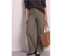 Jerseyhose STREET ONE, Damen, Gr. 44, Länge 30, braun (sanded amber), Jersey, 83% Polyester, 15% Viskose, 2% Elasthan, kariert, comfort fit lang, Hosen Jerseyhose, softer Materialmix (73216563-44) san