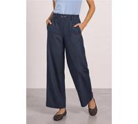 Stoffhose STREET ONE, Damen, Gr. 34, Länge 30, blau (schwarzest blau), Stoff, 41% Polyamid, 29% Viskose, 22% Polyester, 8% Elasthan, unifarben, comfort fit lang, Hosen Stoffhose, mit Schnallen (646019