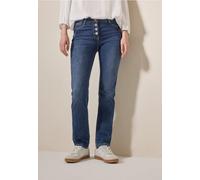 Straight-Jeans CECIL, Damen, Gr. 33, Länge 30, blau (mid blau wash), Jeans, 75% Baumwolle, 23% Polyester, 2% Elasthan, unifarben, lang, Jeans, mit Knopfleiste (13911547-33) mid blau wash