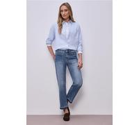 Street One Frauen Straight Leg Jeans mit Saumdetail in Blau, Gr: 28