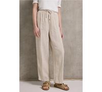 Stoffhose STREET ONE STUDIO, Damen, Gr. 40, Länge 30, beige (schwarz moonstone sand), Stoff, 100% Leinen, gestreift, loose fit lang, Hosen, High Waist (90703731-40) schwarz moonstone sand