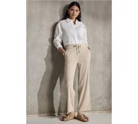 Stoffhose STREET ONE STUDIO, Damen, Gr. 44, Länge 28, beige (moonstone sand), Stoff, 78% Polyester, 20% Viskose, 2% Elasthan, unifarben, loose fit knöchelfrei, Hosen Stoffhose, High Waist (44075225-44