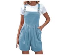 Strampler aus Baumwollleinen für Damen, lässiger, lockerer Schnitt, ärmelloser Overall mit Taschen, Shorts mit weitem Bein