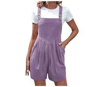 Strampler aus Baumwollleinen für Damen, lässiger, lockerer Schnitt, ärmelloser Overall mit Taschen, Shorts mit weitem Bein