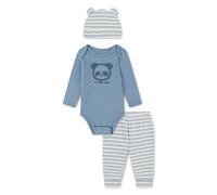 Strampler, Jäckchen & Mütze HUGGIES BABYWEAR "HUGB BODYSUIT PANT SET + ATTAC", Mädchen, Gr. 4 (74), blau (huggies blau shadow), Jersey, Obermaterial: 100% Baumwolle, gestreift, unifarben, KOB Set-Arti