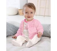 Strampler, Jäckchen & Mütze KIDSWORLD "3tlg Baby-Set, für kleine Mädchen", Mädchen, Gr. 74/80, rosa (rosa, weiß), Obermaterial: 100% Baumwolle, bedruckt, gemustert, KOB Set-Artikel Baby-Set Erstaussta