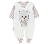 Strampler TUPTAM "Set Baby Unisex Strampler-Set mit Aufdruck Spruch 2-tlg", Mädchen, Gr. 56, N-Gr, beige (love teddy, streifen beige ecru), Obermaterial: 100% Baumwolle CO., Overalls (62649400-56) lov
