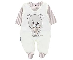 Strampler TUPTAM "Set Baby Unisex Strampler-Set mit Aufdruck Spruch 2-tlg", Mädchen, Gr. 56, N-Gr, beige (love teddy, streifen beige ecru), Obermaterial: 100% Baumwolle CO., Overalls (62649400-56) lov