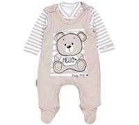 Strampler TUPTAM "Set Baby Unisex Strampler-Set mit Aufdruck Spruch 2-tlg", Mädchen, Gr. 68, N-Gr, blau (teddybär beige), Obermaterial: 100% Baumwolle CO., Overalls (87570748-68) teddybär beige