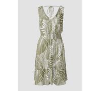 Strandkleid S.OLIVER, Damen, Gr. 42, N-Gr, grün (khaki, creme bedruckt), Cru00eape, Obermaterial: 100% Viskose, bedruckt, modisch, figurumspielend kniefrei, V-Ausschnitt, ohne Ärmel, Kleider, aus gekr
