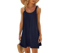 Strand Tunika, Strandkleider Damen Sommer Kurz Sommerkleid Bikini Cover Up Strandkleid Strand Kleider Casual Ärmellos Tshirt Kleid Minikleid, Marine, M