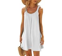 Strand Tunika, Strandkleider Damen Sommer Kurz Sommerkleid Bikini Cover Up Strandkleid Strand Kleider Casual Ärmellos Tshirt Kleid Minikleid, Weiß, M