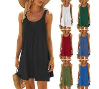 Strand Tunika, Strandkleider Damen Sommer Kurz Sommerkleid Bikini Cover Up Strandkleid Strand Kleider Casual Ärmellos Tshirt Kleid Minikleid, Schwarz, M