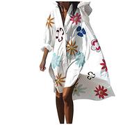 Strandbluse Damen Sommer Lang - Strandshirt Damen Sommer Oversize, Baumwolle Tunika Sommerkleid Geblümt Strandkleid Luftig Strandponcho V-Ausschnitt Sommerkleider Cover Up Longshirt Strandhemd