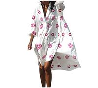 Strandbluse Damen Sommer Lang - Strandshirt Damen Sommer Oversize, Baumwolle Tunika Sommerkleid Geblümt Strandkleid Luftig Strandponcho V-Ausschnitt Sommerkleider Cover Up Longshirt Strandhemd