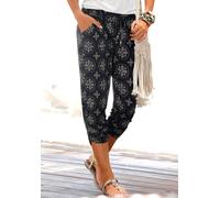 Strandcapri LASCANA, Damen, Gr. 40, N-Gr, schwarz (schwarz, beige), Jersey, Obermaterial: 100% Viskose, bedruckt, figurumspielend 3/4-Länge, Hosen, mit Alloverdruck und Taschen, 3/4-Hose, Caprihose, e