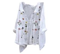 Strandhemd Damen, The Deal, Leinenbluse Leinen Shirt Leinenhemd Langarm Tshirt V Ausschnitt Bluse Tunika Große Größen Oberteile Sommeroberteile Sommerblusen Leicht