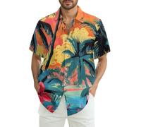 Strandhemd Herren Locker Casual Freizeithemden Hawaiian Shirt Men Atmungsaktiv Arbeitshemd Hemdjacke Mit Brusttasche Schwarzes Hemd Weiße Blumen Button Down Shirts（4-Saffron，5XL）