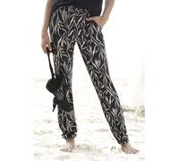 Strandhose BUFFALO, Damen, Gr. 34, N-Gr, schwarz (schwarz, grün bedruckt), Jersey, Obermaterial: 100% Viskose, bedruckt, figurumspielend lang, Hosen Strandhose, aus Viskose mit Taschen, Elastikbund, J