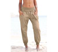 Strandhose BUFFALO "aus sommerlichem Leinen-Mix", Damen, Gr. 34, N-Gr, grau (taupe), Web, Obermaterial: 85% Baumwolle, 15% Leinen. Bündchen: 95% Baumwolle, 5% Elasthan, unifarben, figurumspielend knöc