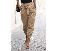 Strandhose BUFFALO, Damen, Gr. 34, N-Gr, grau (taupe), Web, Obermaterial: 85% Baumwolle, 15% Leinen. Bündchen: 95% Baumwolle, 5% Elasthan, unifarben, figurumspielend knöchelfrei, Hosen Strandhose, aus
