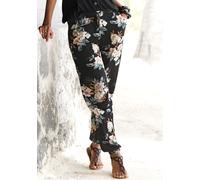 Strandhose LASCANA, Damen, Gr. 40, N-Gr, schwarz (schwarz, bedruckt), Jersey, Obermaterial: 100% Viskose, figurumspielend lang, Hosen Strandhose, mit Blumendruck und Taschen, Jerseyhose, Sommerhose (3
