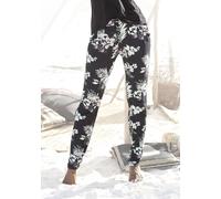Strandhose LASCANA, Damen, Gr. 42, N-Gr, bunt (bedruckt), Jersey, Obermaterial: 100% Viskose, bedruckt, figurumspielend lang, Hosen Strandhose, mit tropischem Druck und Taschen, Jerseyhose, Sommerhose