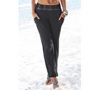 Strandhose LASCANA, Damen, Gr. 44, N-Gr, schwarz, Obermaterial: 95% Viskose, 5% Elasthan. Spitze am Bund: 90% Baumwolle, 10% Elasthan, unifarben, bodenlang, Hosen Strandhose, mit Häkelbund und Taschen