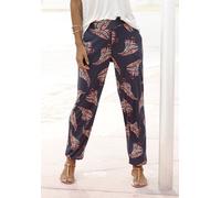 Strandhose LASCANA, Damen, Gr. 46, N-Gr, bunt (marine, rosé, bedruckt), Jersey, Obermaterial: 100% Viskose, bedruckt, figurumspielend lang, Hosen Strandhose, mit Blumendruck und Taschen, Jerseyhose, S
