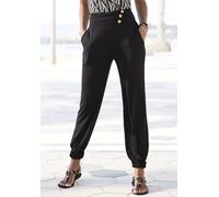Strandhose LASCANA, Damen, Gr. 48, N-Gr, schwarz, Jersey, Obermaterial: 100% Viskose, unifarben, figurumspielend lang, Hosen Strandhose, mit Zierknöpfen und Taschen, Jerseyhose, leicht und elastisch (