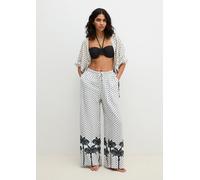 Strandhose MARC O'POLO "Beach Cover-Up", Damen, Gr. L, N-Gr, weiß (weiß cotton palm print), Obermaterial: 100% Viskose, Hosen Strandhose, Strandhose, sommerlicher Allover-Print (91229038-L) weiß cotto