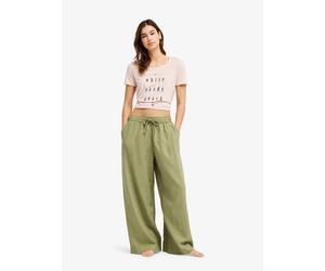Strandhose ROXY "LEKEITIO BREAK MID PANT", Damen, Gr. M (38), N-Gr, oil grün, Web, Obermaterial: 55% Leinen, 45% Viskose, Hosen Strandhose, mit Eingrifftaschen, atmungsaktives Material, gerade Beinfor