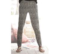 Strandhose S.OLIVER, Damen, Gr. 38, N-Gr, beige (schwarz, creme, bedruckt), Jersey, Obermaterial: 100% Viskose, figurumspielend lang, Hosen Strandhose, mit Blumendruck und Taschen, leichte Jerseyhose 