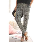 Strandhose S.OLIVER, Damen, Gr. 42, N-Gr, beige (schwarz, creme, bedruckt), Jersey, Obermaterial: 100% Viskose, figurumspielend lang, Hosen Strandhose, mit Alloverdruck und Taschen, leichte Sommerhose